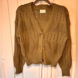Cozy Olive Green Knit Cardigan Sweater